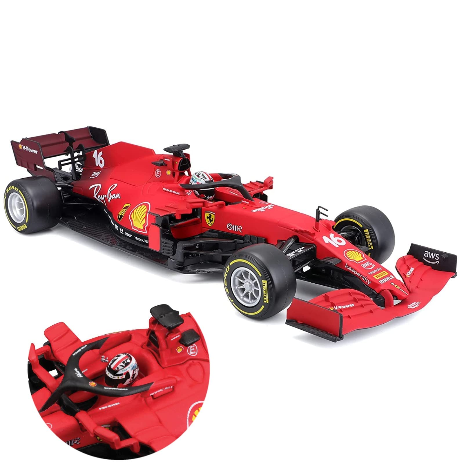 HTLNUZD 1:43 Bburago 2021 SF21 F1#16 Charles Leclerc 1/43 Static Simulation Diecast Alloy F1 Formula Collectible Toy Car Model (Hardcover SF21#16)