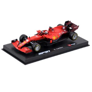 HTLNUZD 1:43 Bburago 2021 SF21 F1#16 Charles Leclerc 1/43 Static Simulation Diecast Alloy F1 Formula Collectible Toy Car Model (Hardcover SF21#16)