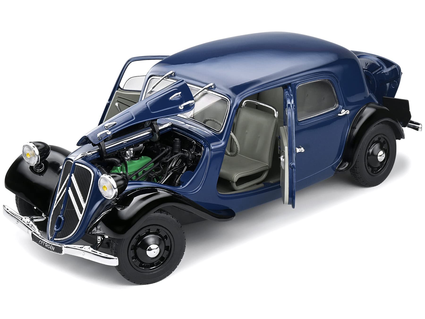 1937 Citroen Traction Dark Blue and Black 1/18 Diecast Model Car by Solido S1800906