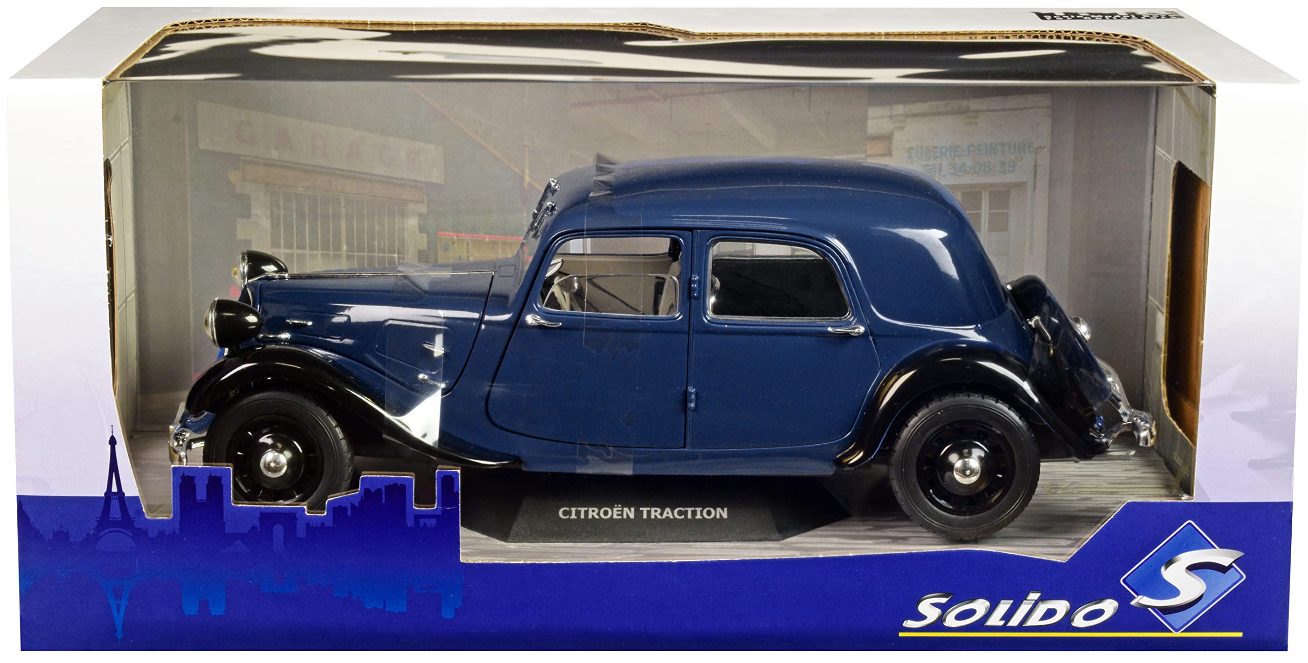 1937 Citroen Traction Dark Blue and Black 1/18 Diecast Model Car by Solido S1800906