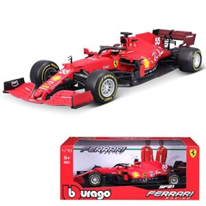 Xiangtat 1:18 Bburago 2021 SF21 F1 NO. #16 Charles Leclerc F1 NO. #55 Carlos Sainz Simulation Diecast Alloy F1 Formula Racing Car Model (1/18 SF21 No.55)