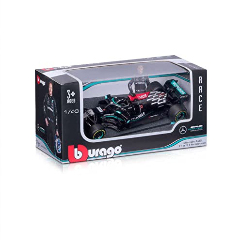 Bburago B18-38058B 1:43 F1 Mercedes AMG W12 E-Performance with Helmet BOTTAS, Assorted Designs and Colours