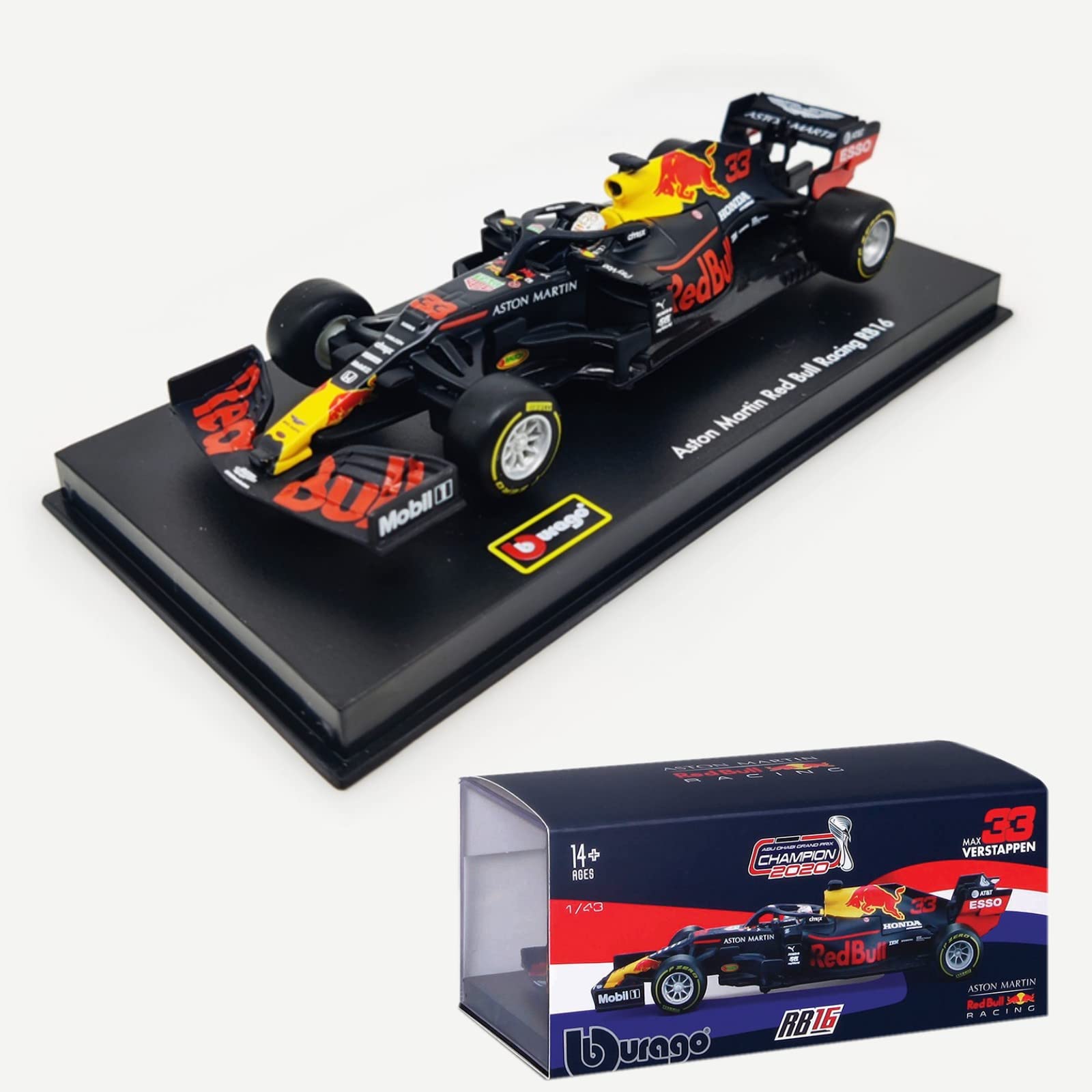 HTLNUZD Bburago 1:43 2020 RB16 #33 Champion Racing Max Verstappen 1/43 Diecast Alloy Collectible Toy Car Model (Hardcover RB16 33)