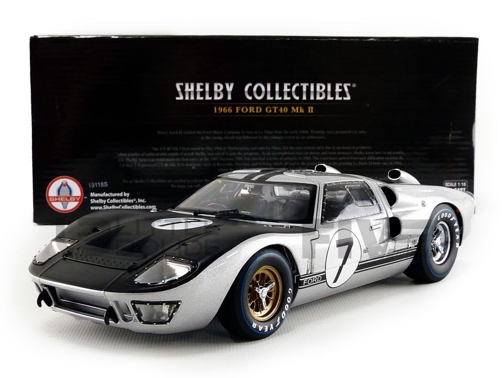 Shelby Collectibles SC404S 1966 Ford GT-40 MK 2 Silver No.7 1-18 Diecast Car Model