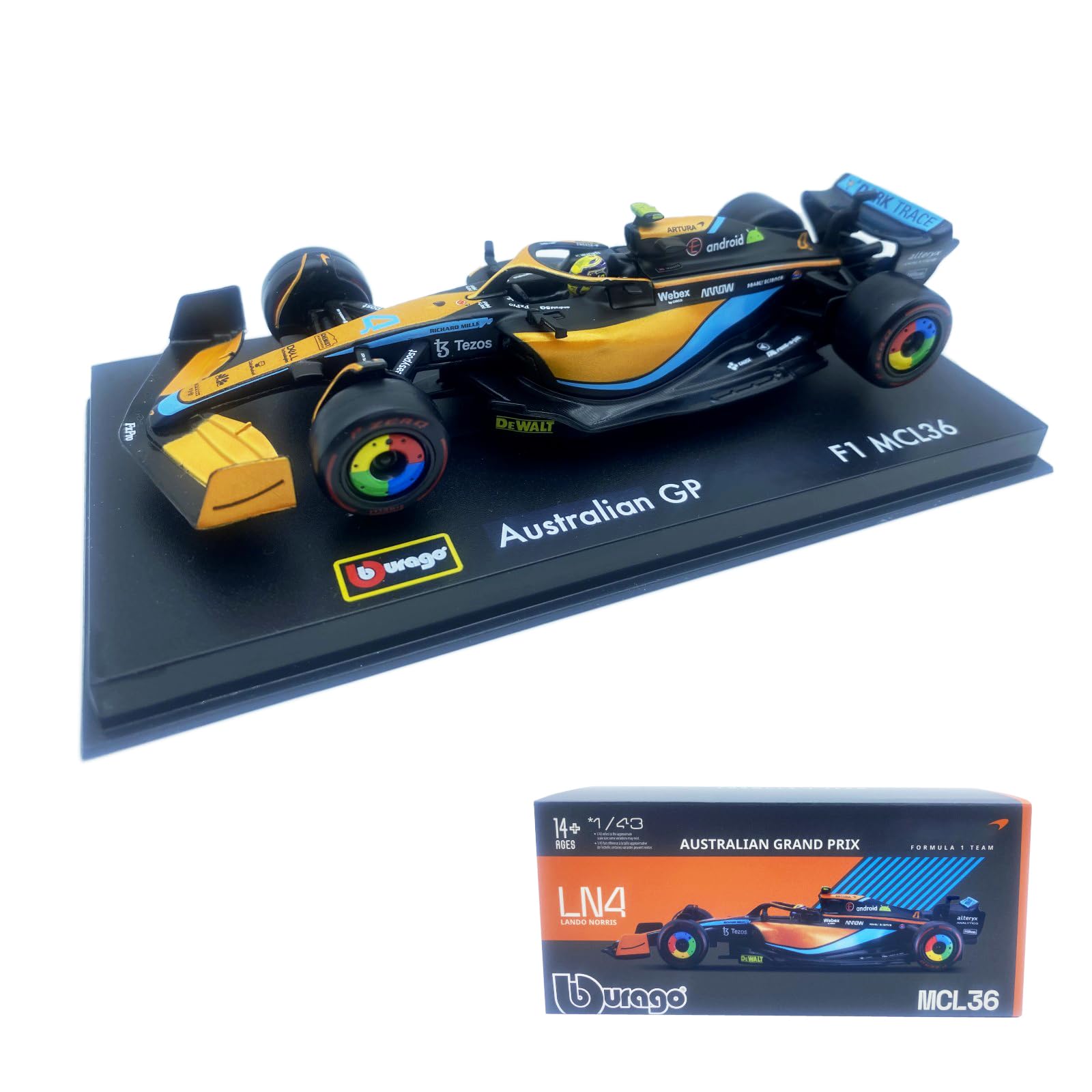 HTLNUZD Bburago 1:43 2022 F1MCL36#4 Lando Norris F1 Racing 1/43 MCL36#4 Formula One Alloy Luxury Die Cast Collection Vehicles Model Gift