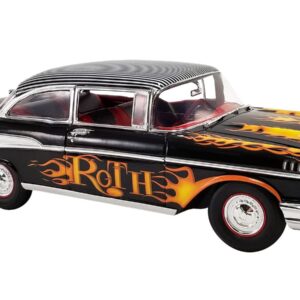 1957 Chevy Bel Air Black with Flames and Pinstripe Top Big Daddy Ed Roth LTD ED to 966 Pieces Worldwide 1/18 Diecast Model Car by Acme A1807014