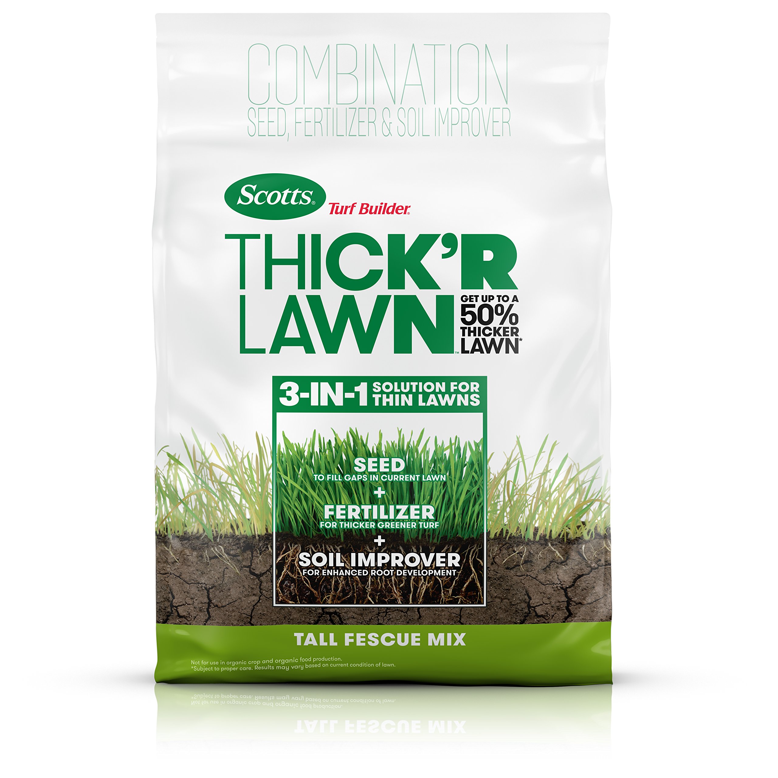 Scotts Turf Builder THICK'R LAWN Grass Seed, Fertilizer, and Soil Improver for Tall Fescue, 1,200 sq. ft., 12 lbs.