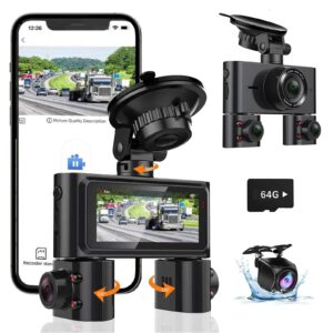 Hupejos 360 Dash Cam Front and Rear Inside, 4 Channel Dash Camera for Cars FHD 1080Px4, Built-in Wi-Fi, 3.16” IPS Screen, Voice Control, Night Vision, Free 64GB Card, 24H Parking Mode