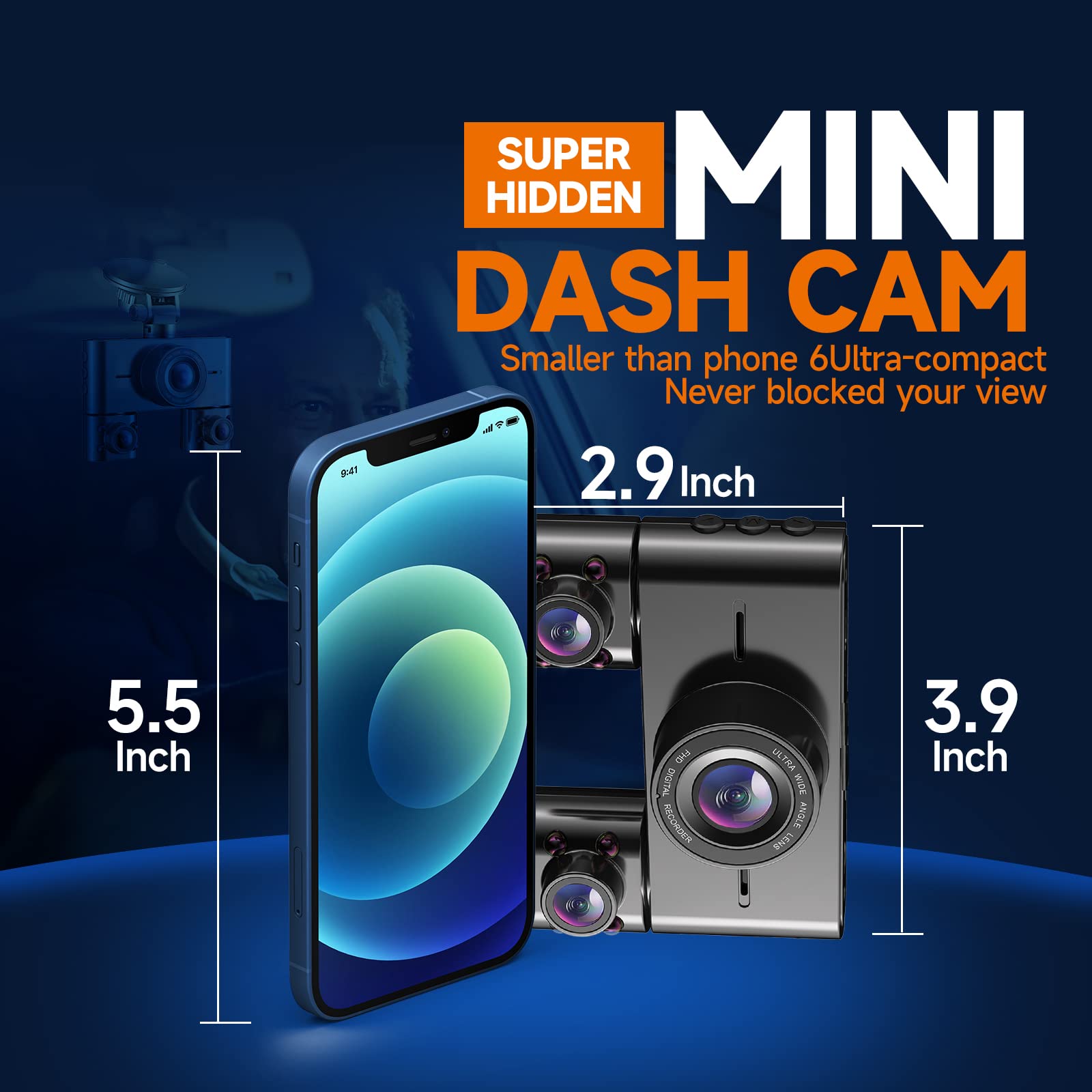 360° Dash Cam Front and Rear, 4 Channel FHD 4 * 1080P, Voice Control, CPL Filter, Car Camera with WiFi, Front 2K+1080P*2 Dash Camera for Cars, Free 128GB SD Card, Night Vision, 24H Parking Mode