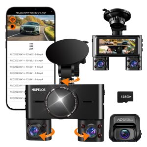 360° Dash Cam Front and Rear, 4 Channel FHD 4 * 1080P, Voice Control, CPL Filter, Car Camera with WiFi, Front 2K+1080P*2 Dash Camera for Cars, Free 128GB SD Card, Night Vision, 24H Parking Mode