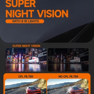 360° Dash Cam Front and Rear, 4 Channel FHD 4 * 1080P, Voice Control, CPL Filter, Car Camera with WiFi, Front 2K+1080P*2 Dash Camera for Cars, Free 128GB SD Card, Night Vision, 24H Parking Mode