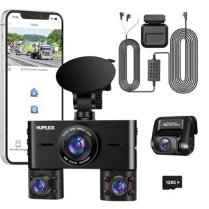 hupejos v7 360° 4 channel dash cam with type-c hardwire kit with radar detection