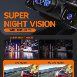 Neideso 360° Dash Cam Front, Rear and Inside, 4 Channel 3K+3*1080P, 5GHz Wi-Fi GPS, Voice Control, 4K+1080P*2 Dash Camera for Cars, CPL Filter, Free 64GB SD Card, Night Vision, 24H Parking Mode(N700)