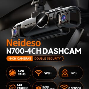 Neideso 360° Dash Cam Front, Rear and Inside, 4 Channel 3K+3*1080P, 5GHz Wi-Fi GPS, Voice Control, 4K+1080P*2 Dash Camera for Cars, CPL Filter, Free 64GB SD Card, Night Vision, 24H Parking Mode(N700)