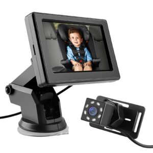 baby car rear mirror camera, backseat infant car camera with hd night vision 4.3 inches hd mirror display, reusable sucker bracket, upgraded 360 degree rotating camera, easily watch baby’s move in car