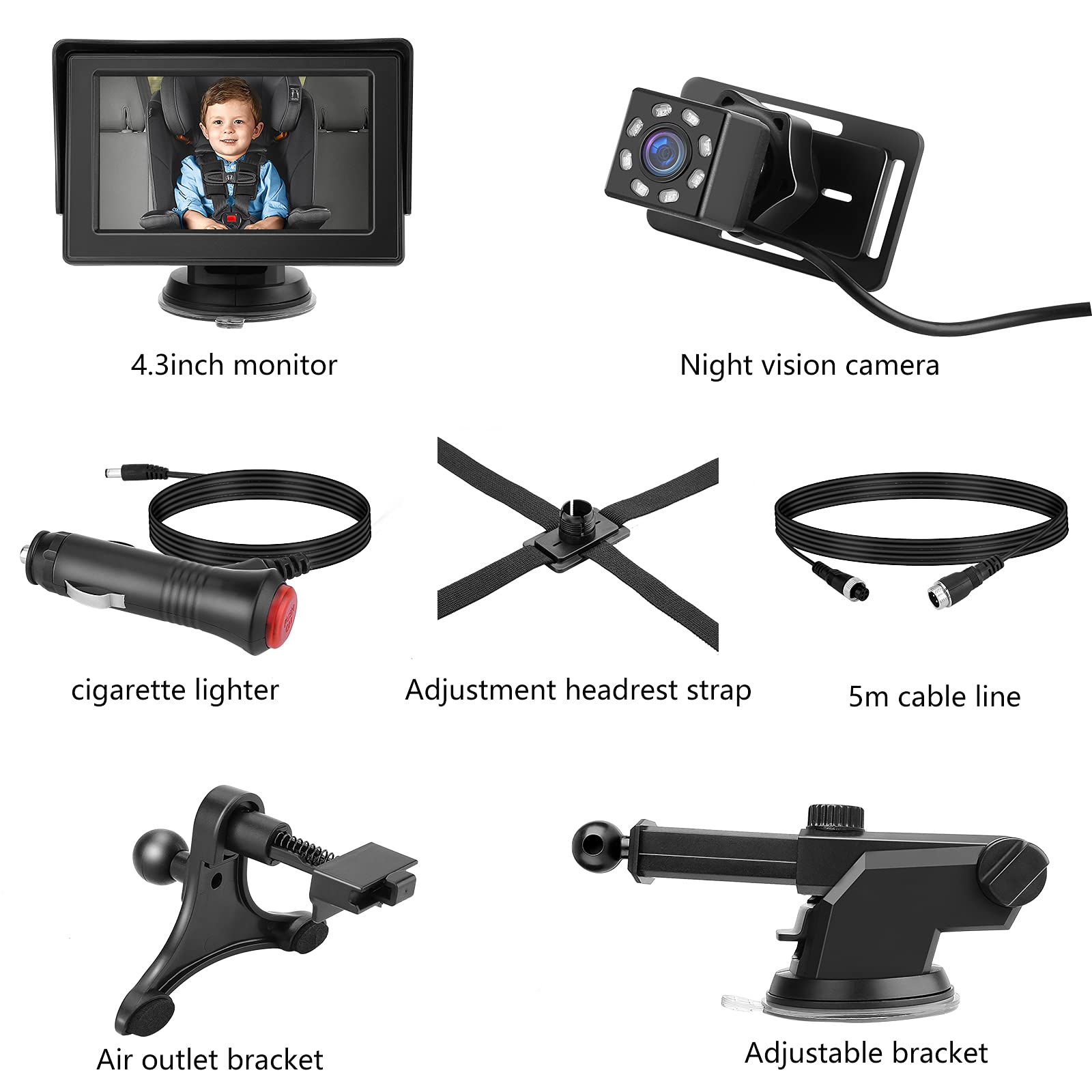 Baby Car Rear Mirror Camera, BackSeat Infant Car Camera with HD Night Vision 4.3 inches HD Mirror Display, Reusable Sucker Bracket, Upgraded 360 Degree Rotating Camera, Easily Watch Baby’s Move in Car