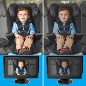 Baby Car Rear Mirror Camera, BackSeat Infant Car Camera with HD Night Vision 4.3 inches HD Mirror Display, Reusable Sucker Bracket, Upgraded 360 Degree Rotating Camera, Easily Watch Baby’s Move in Car