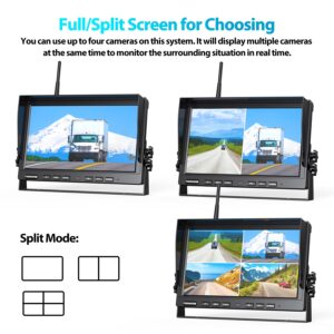 Fookoo HD 10" Wireless Backup Camera System, 1080P 10-inch Quad Split Monitor w/Recording, Waterproof Side & Rear View Cameras, 4 Channel, Digital Signal, Parking Lines for RV/Truck/Trailer (DW104)