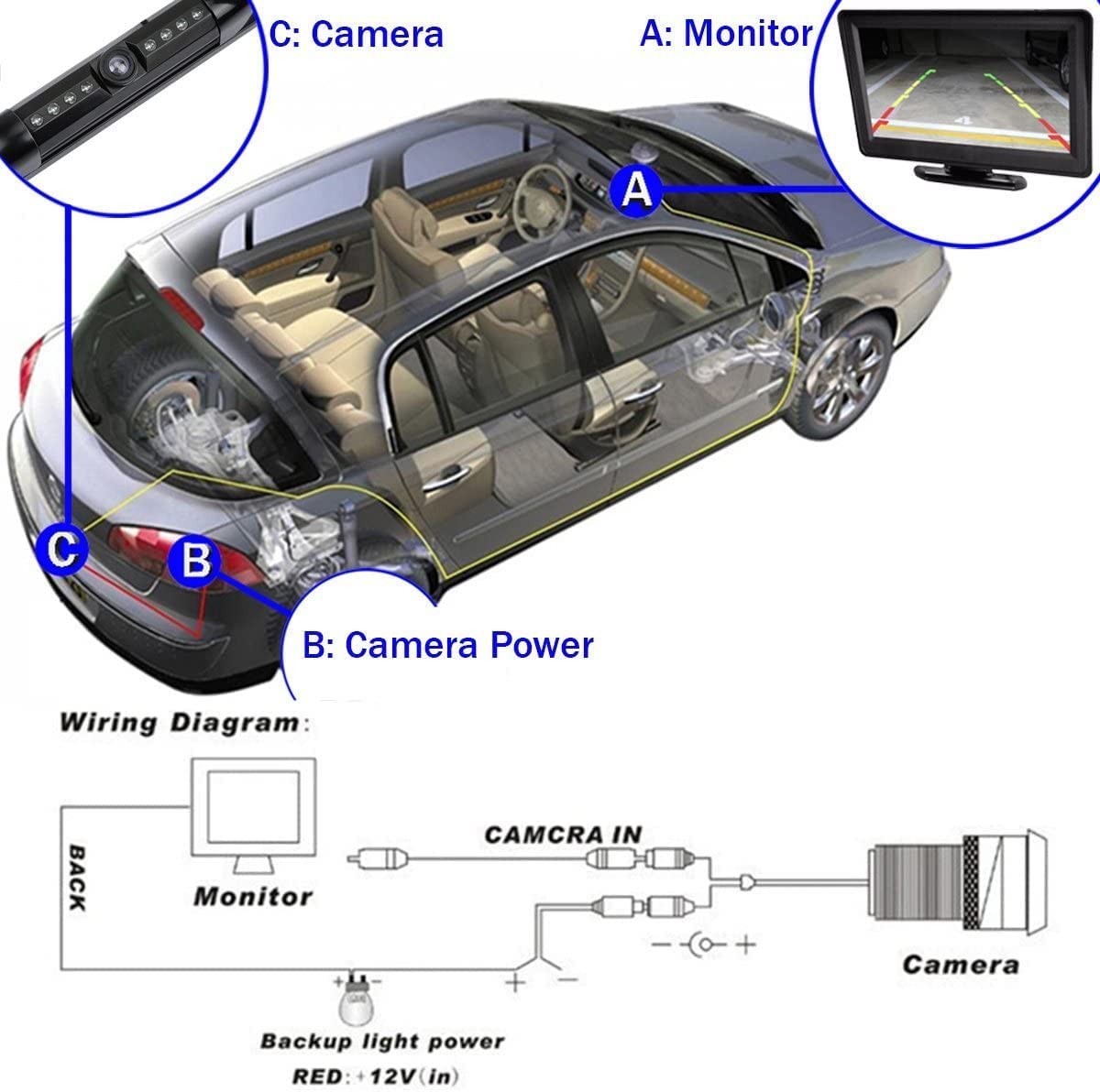 SCREENTRONICS Backup License Plate HD Camera Night Vision 8 IR LED Wide Rear View Waterproof Compatible with Car Radio Sony XAV-AX150 XAV-9500ES XAV-AX3200 XAV-AX3250 XAV-AX5000 XAV-AX5600 XAV-AX7000