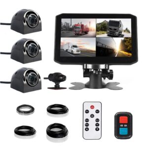 VSYSTO 4CH Backup Camera, 7.0'' Monitor Truck Dash Cam Vehicle DVR Front & Sides & Rear VGA Camera for Semi Trailer Truck Van Tractor RV with Infrared Night Vision Lens