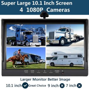 128GB DVR Dash cam Audio 10.1 inch 1080P Backup Camera Monitor & Built-in Recorder for RV Truck Trailer Rear Side Front Reversing View Wired System 4 Split Large Screen Waterproof Avoid Blind Spot