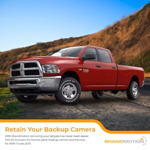 Brandmotion RAM Factory Tailgate Harness with Dual Mount Camera 9002-7453 (2017-2018) | Backup Camera on License Plate Display Connection | Rear View Back Camera | 150° Wide View Reversing