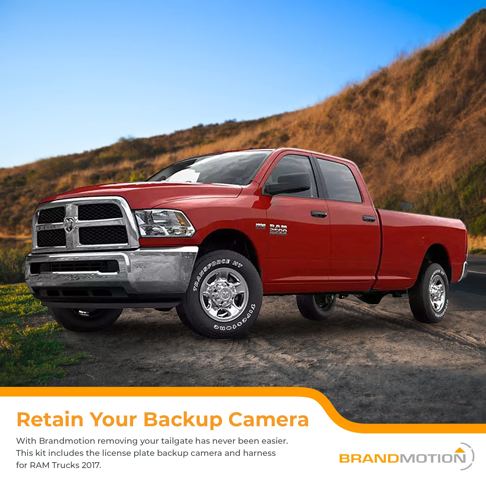 Brandmotion RAM Factory Tailgate Harness with Dual Mount Camera 9002-7453 (2017-2018) | Backup Camera on License Plate Display Connection | Rear View Back Camera | 150° Wide View Reversing