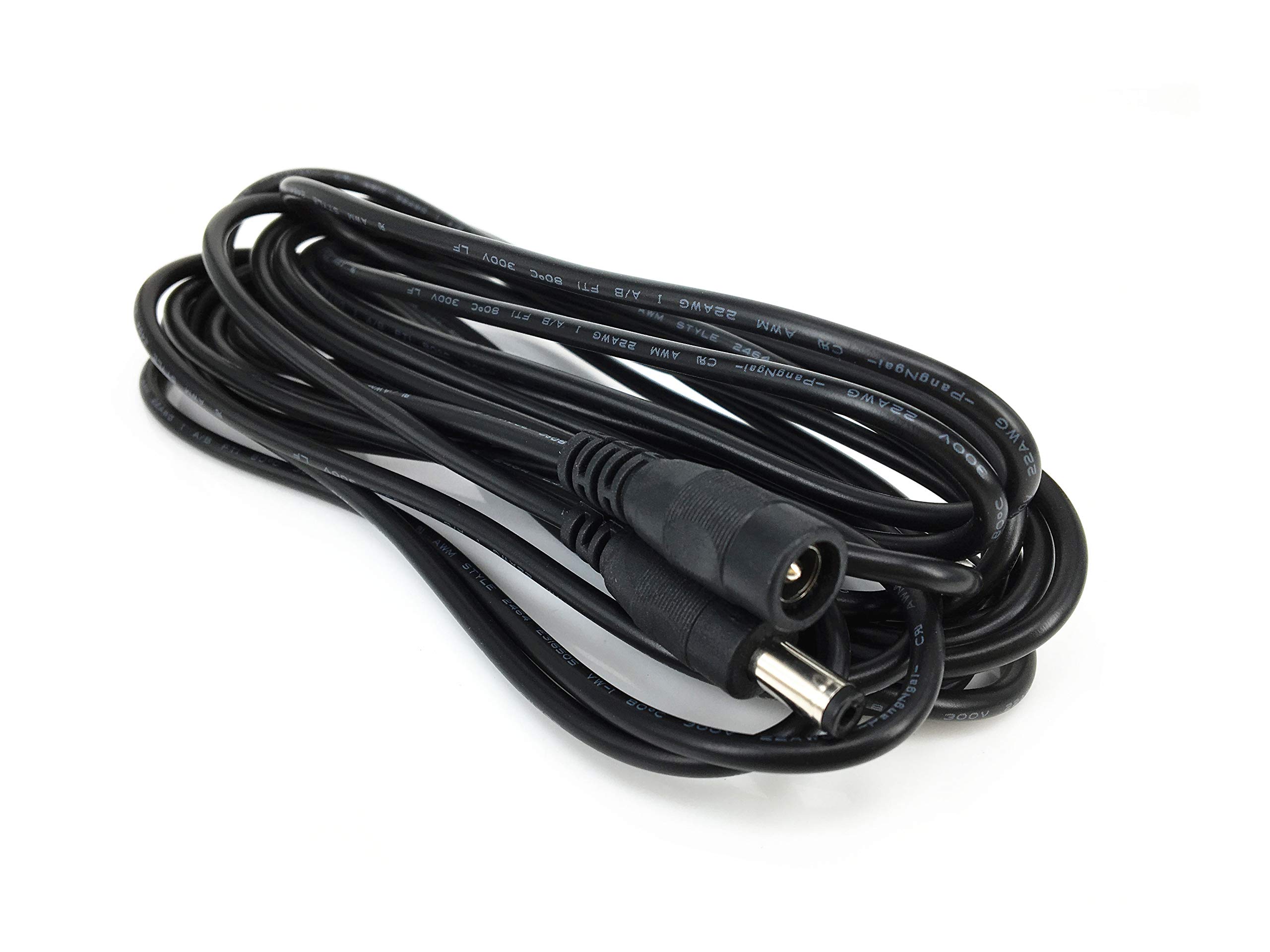 HUALAND 2pcs/Pack 5m/16.4ft Black 5.5mm x 2.5mm DC Plug Extension Cable DC Extension Cable Cord with Male to Female 2.5mm x 5.5mm Connectors DC Power 12V 5.5mm x 2.5mm Barrel Male Plug Connector