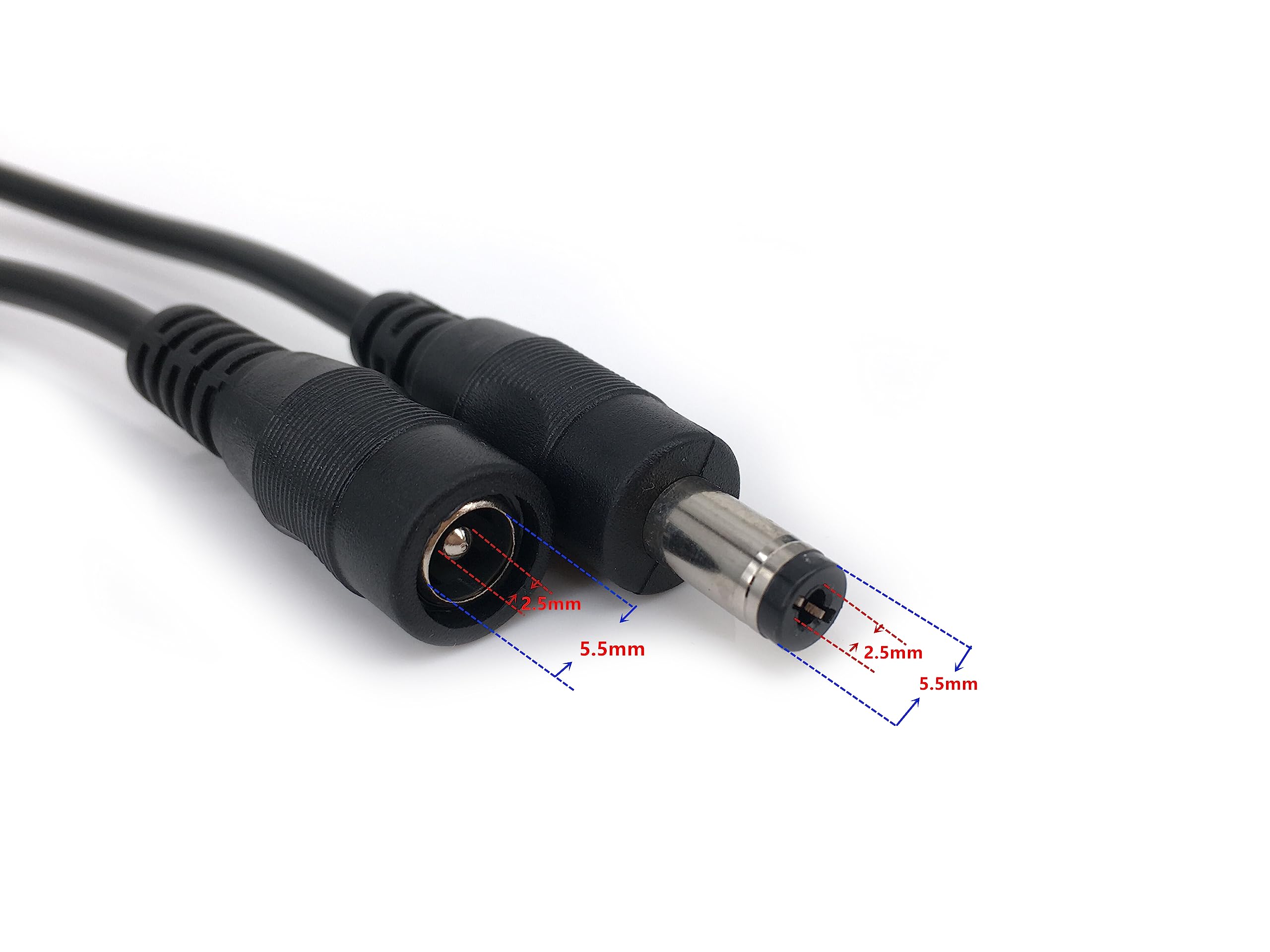 HUALAND 2pcs/Pack 5m/16.4ft Black 5.5mm x 2.5mm DC Plug Extension Cable DC Extension Cable Cord with Male to Female 2.5mm x 5.5mm Connectors DC Power 12V 5.5mm x 2.5mm Barrel Male Plug Connector