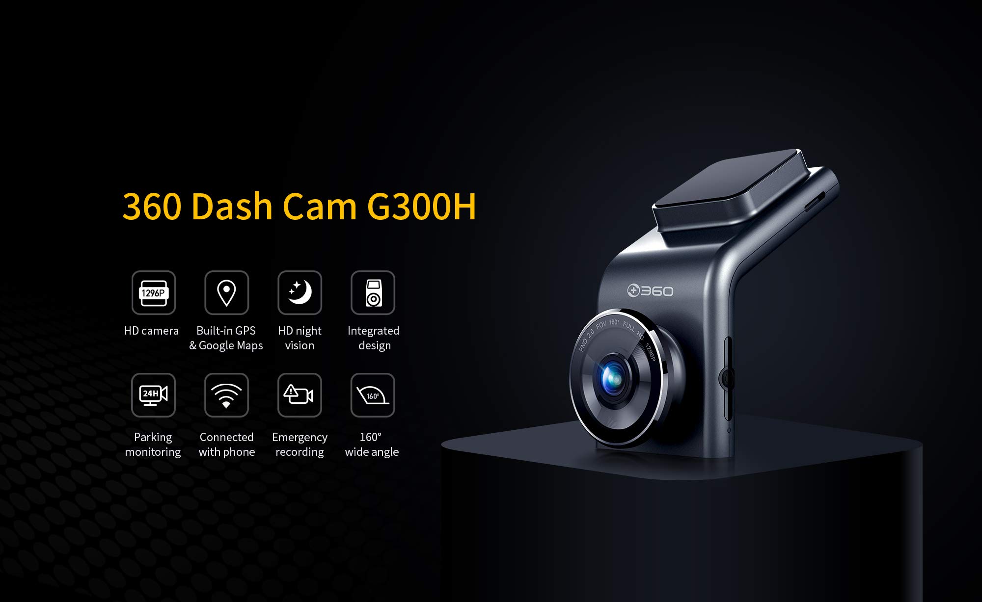 360 Dash Cam, 1296P FHD Car DashCam, 160° Wide Angle Car Camera, Color Night Vision, Built in WiFi GPS, Support Google Map, 24hr Motion Detection Parking Mode, Loop Recording(SD Card Not Included)