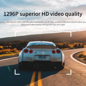 360 Dash Cam, 1296P FHD Car DashCam, 160° Wide Angle Car Camera, Color Night Vision, Built in WiFi GPS, Support Google Map, 24hr Motion Detection Parking Mode, Loop Recording(SD Card Not Included)