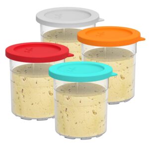 arcoolor containers replacement for ninja creami deluxe pints and silicone lid, compatible with nc500, nc501 series deluxe ice cream maker with e-cookbook, airtight (mix, 4 pack)