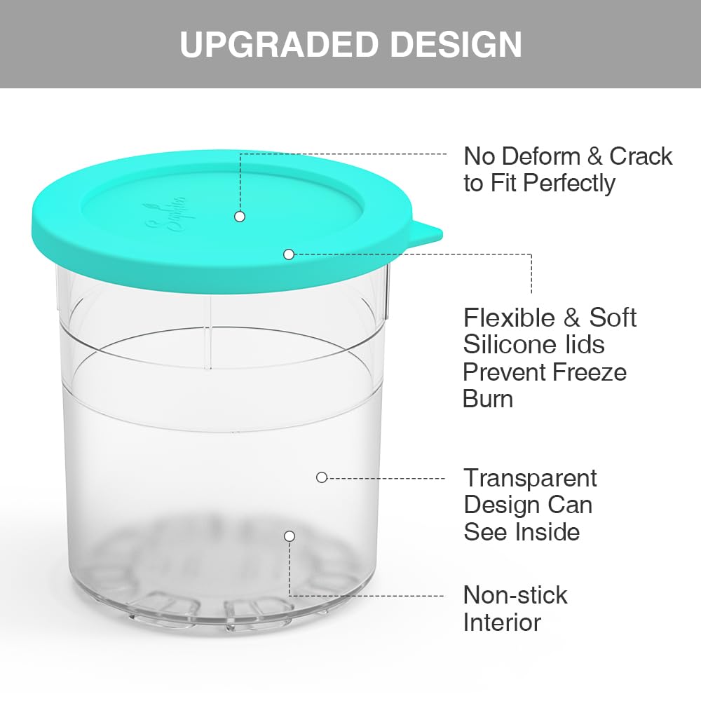 ARCOOLOR Containers Replacement for Ninja Creami Deluxe Pints and Silicone Lid, Compatible with NC500, NC501 Series Deluxe Ice Cream Maker with E-Cookbook, Airtight (Mix, 4 Pack)