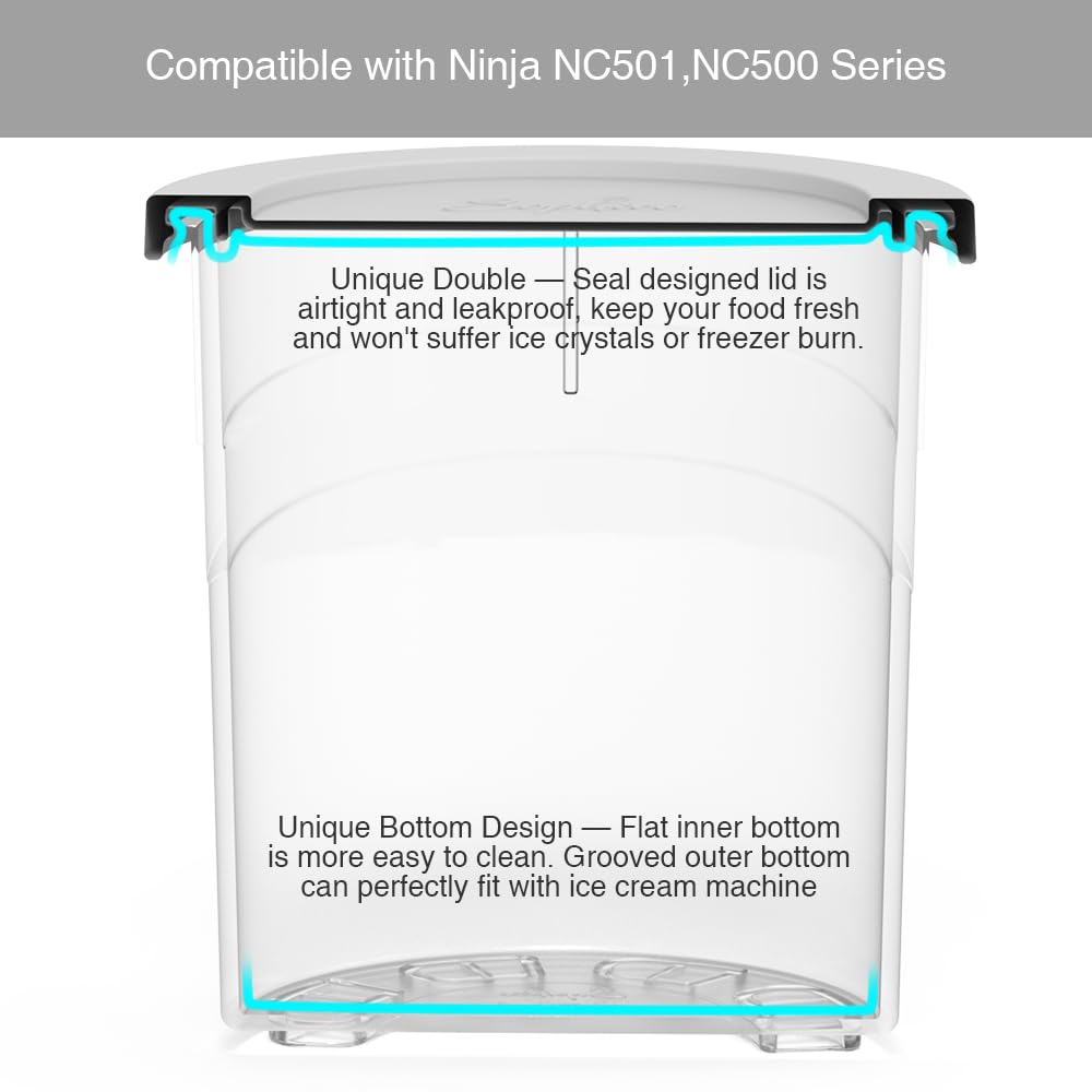 ARCOOLOR Containers Replacement for Ninja Creami Deluxe Pints and Silicone Lid, Compatible with NC500, NC501 Series Deluxe Ice Cream Maker with E-Cookbook, Airtight (Mix, 4 Pack)