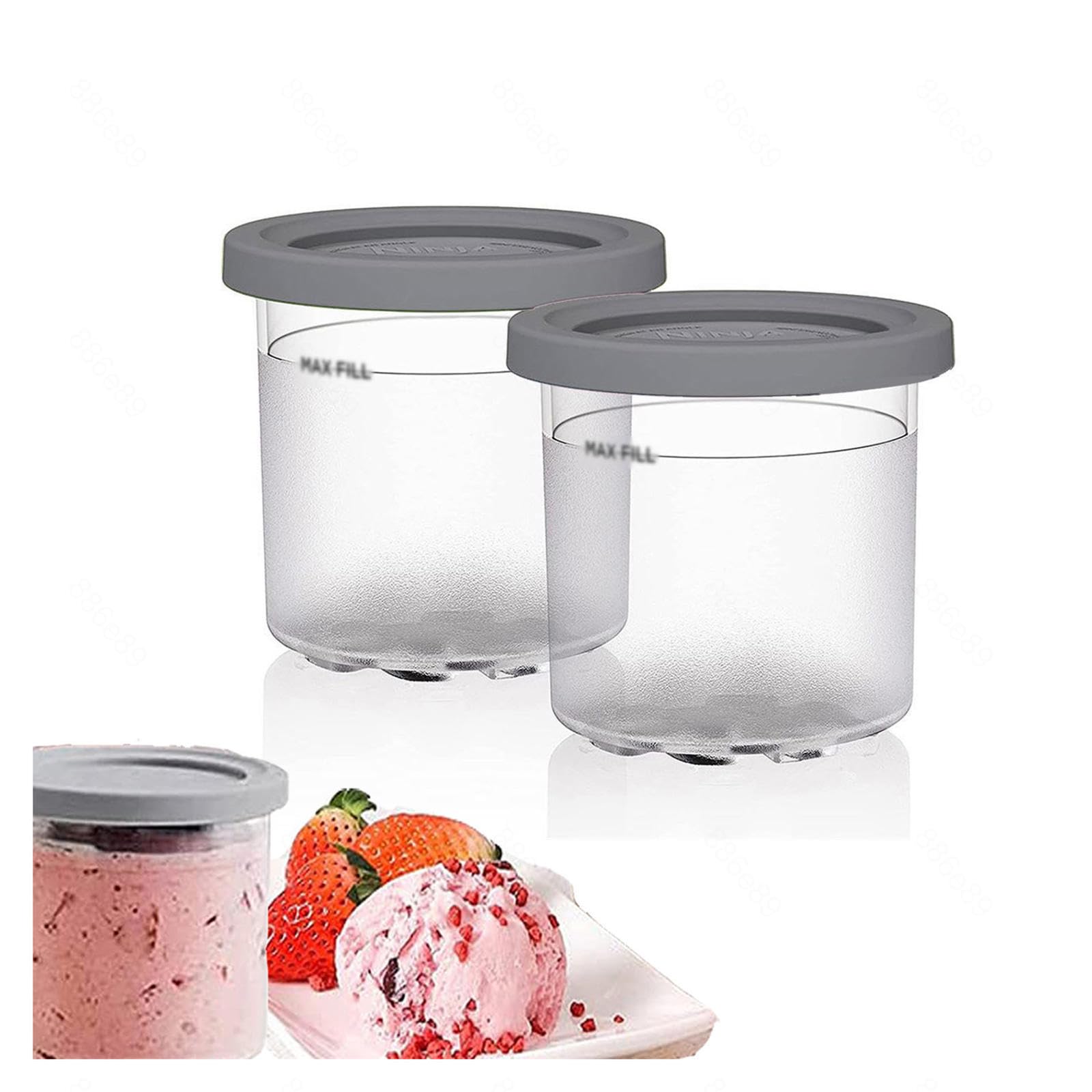 EVANEM 2/4/6PCS Creami Pints, for Ninja Creami Ice Cream Maker Pints,16 OZ Creami Deluxe Bpa-Free,Dishwasher Safe for NC301 NC300 NC299AM Series Ice Cream Maker,Gray-2PCS