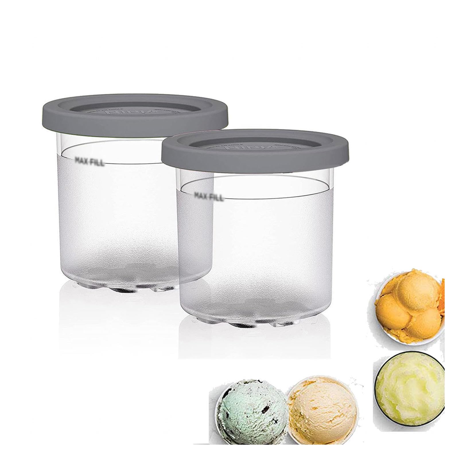 EVANEM 2/4/6PCS Creami Deluxe Pints, for Ninja Creami Deluxe,16 OZ Creami Deluxe Bpa-Free,Dishwasher Safe Compatible NC301 NC300 NC299AMZ Series Ice Cream Maker,Gray-2PCS