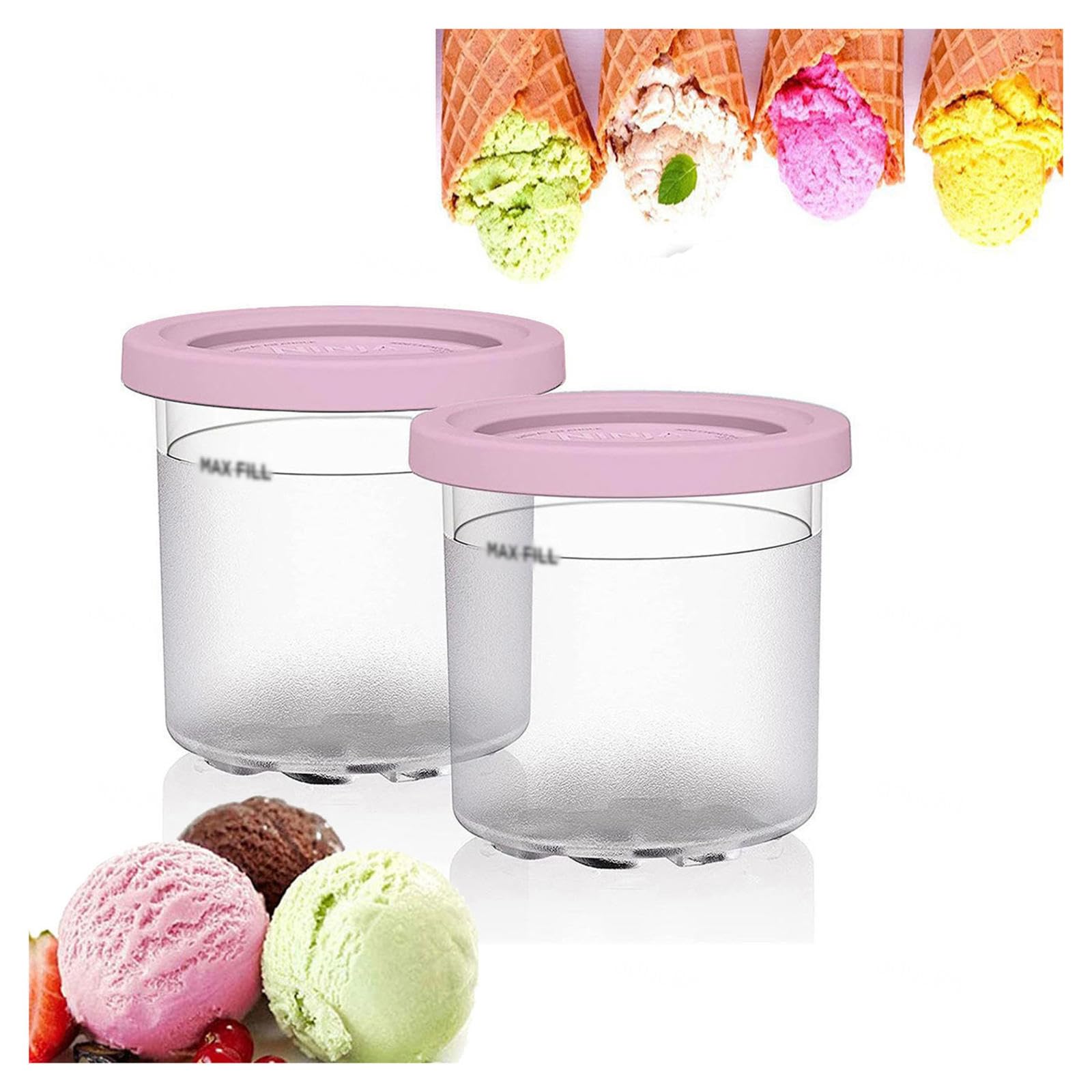 EVANEM 2/4/6PCS Creami Deluxe Pints, for Creami Ninja,16 OZ Ice Cream Pint Bpa-Free,Dishwasher Safe Compatible NC301 NC300 NC299AMZ Series Ice Cream Maker,Pink-2PCS