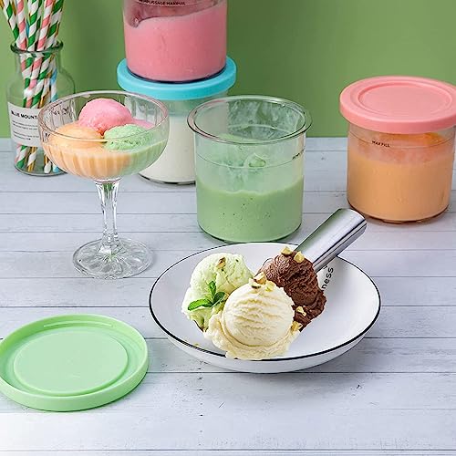 EVANEM 2/4/6PCS Creami Containers, for Ninja Creami Deluxe,16 OZ Pint Frozen Dessert Containers Reusable,Leaf-Proof Compatible with NC299AMZ,NC300s Series Ice Cream Makers,Pink-2PCS