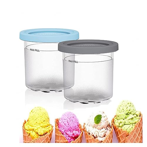 EVANEM 2/4/6PCS Creami Pints, for Ninja Creami Deluxe Containers,16 OZ Ice Cream Storage Containers Safe and Leak Proof Compatible NC301 NC300 NC299AMZ Series Ice Cream Maker,Gray+Blue-2PCS