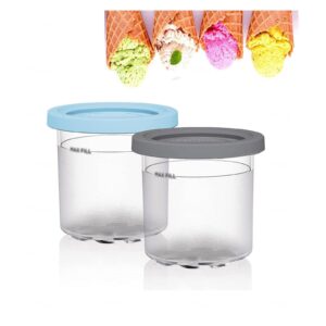 evanem 2/4/6pcs creami containers, for ninja creami deluxe,16 oz icecream container airtight and leaf-proof for nc301 nc300 nc299am series ice cream maker,gray+blue-2pcs