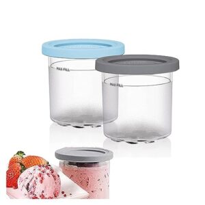 EVANEM 2/4/6PCS Creami Deluxe Pints, for Ninja Creami Ice Cream Maker Pints,16 OZ Creami Deluxe Pints Reusable,Leaf-Proof Compatible NC301 NC300 NC299AMZ Series Ice Cream Maker,Gray+Blue-2PCS