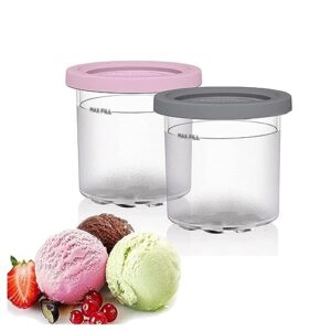 evanem 2/4/6pcs creami pints and lids, for ninja creami,16 oz creami deluxe airtight and leaf-proof compatible nc301 nc300 nc299amz series ice cream maker,pink+gray-6pcs