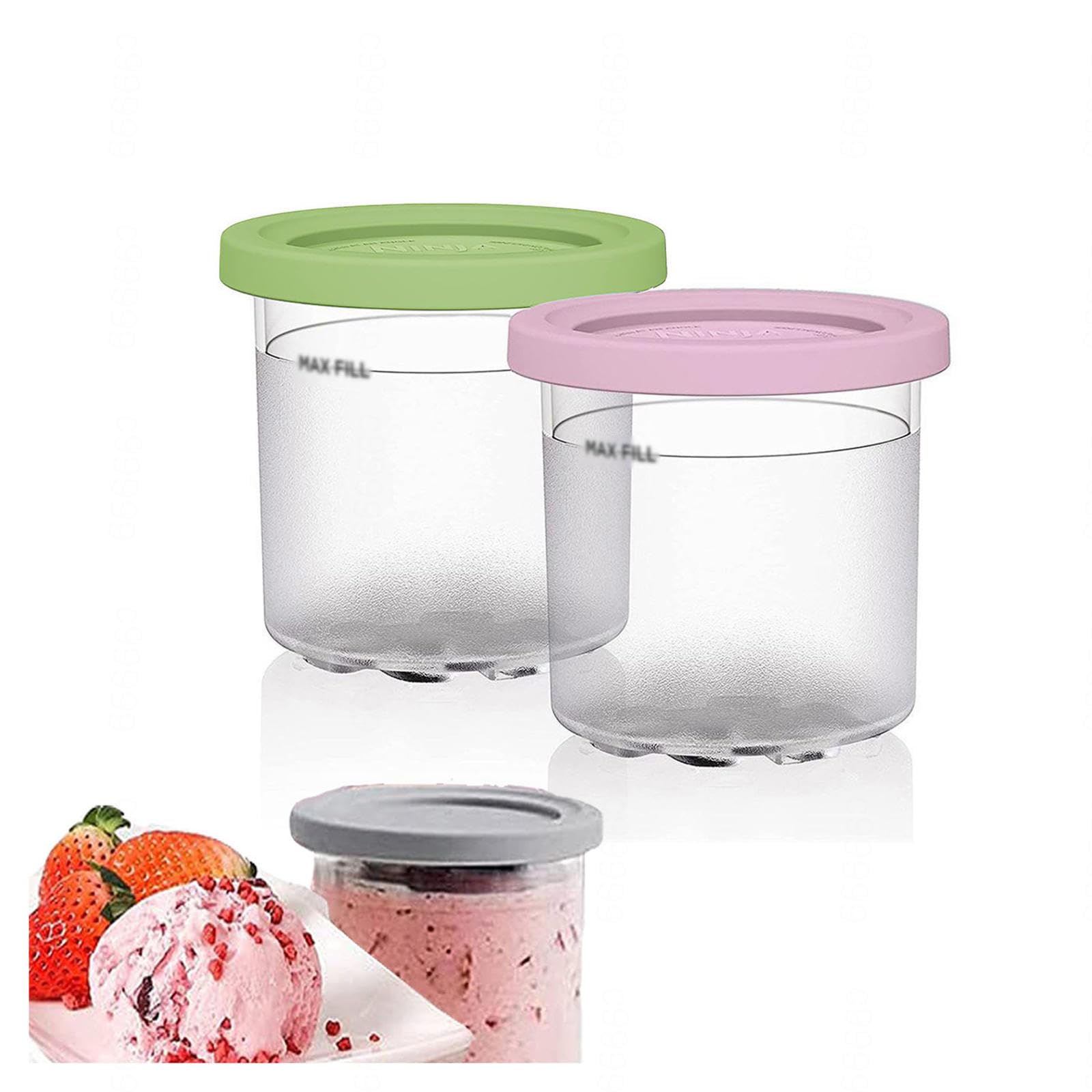 EVANEM 2/4/6PCS Creami Deluxe Pints, for Creami Ninja Ice Cream Deluxe,16 OZ Creami Pint Containers Bpa-Free,Dishwasher Safe Compatible NC301 NC300 NC299AMZ Series Ice Cream Maker,Pink+Green-4PCS