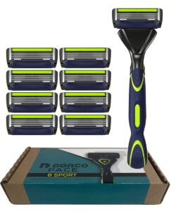 dorco pace 6 sport system - six blade razor system with trimmer and pivoting head - 9 pack (1 handle + 9 cartridges)