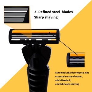 3-Blade Razor,Plastic Anti-slip Men Manual Refill Cartridges razors, Reusable Face Cleansing Care Tool, Shave Supplies for Men and Women - Black