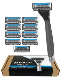 dorco pace 4 pro - four blade razor shaving system - 10 pack (10 cartridges + 1 handle)
