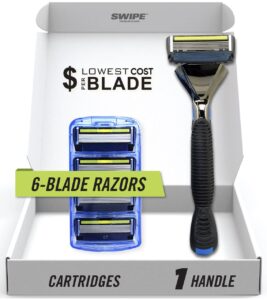 swipe premium men's 6-blade razor kit (flex head handle + 4 refills)