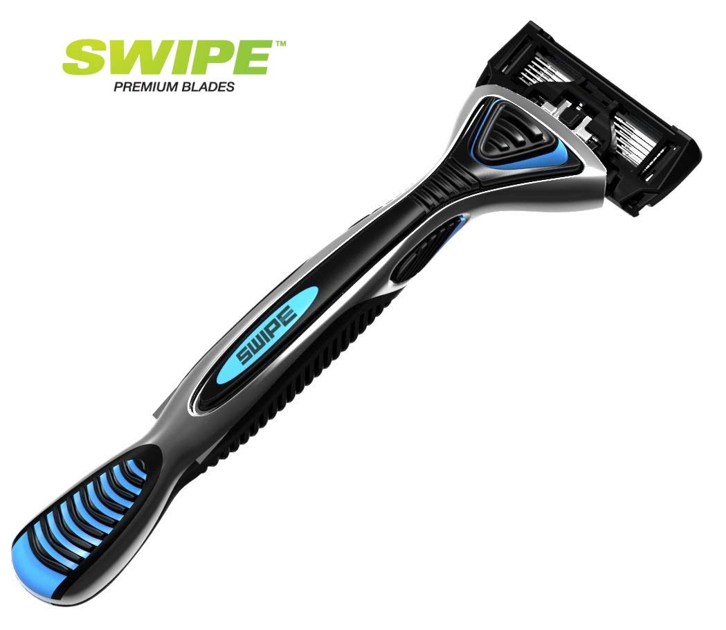 SWIPE Premium Men's 6-Blade Razor Kit (Flex Head Handle + 4 Refills)