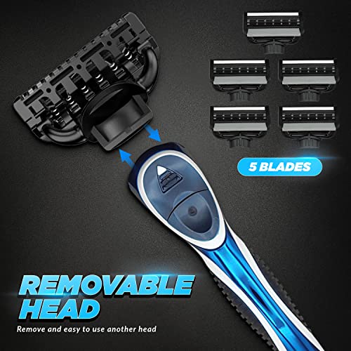 The Ultimate 5 Razors for Men – Premium Shaving Razors for Men with 5 Razor Blades – Exfoliating Bar and Aloe Vera Infused Lubricant – Removable Face Razor Head with Sharp Flexible Blades