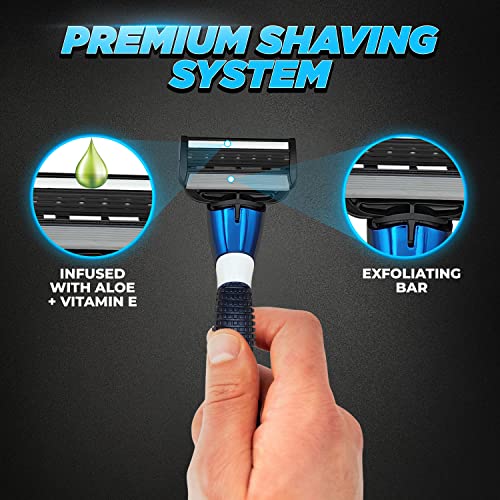 The Ultimate 5 Razors for Men – Premium Shaving Razors for Men with 5 Razor Blades – Exfoliating Bar and Aloe Vera Infused Lubricant – Removable Face Razor Head with Sharp Flexible Blades